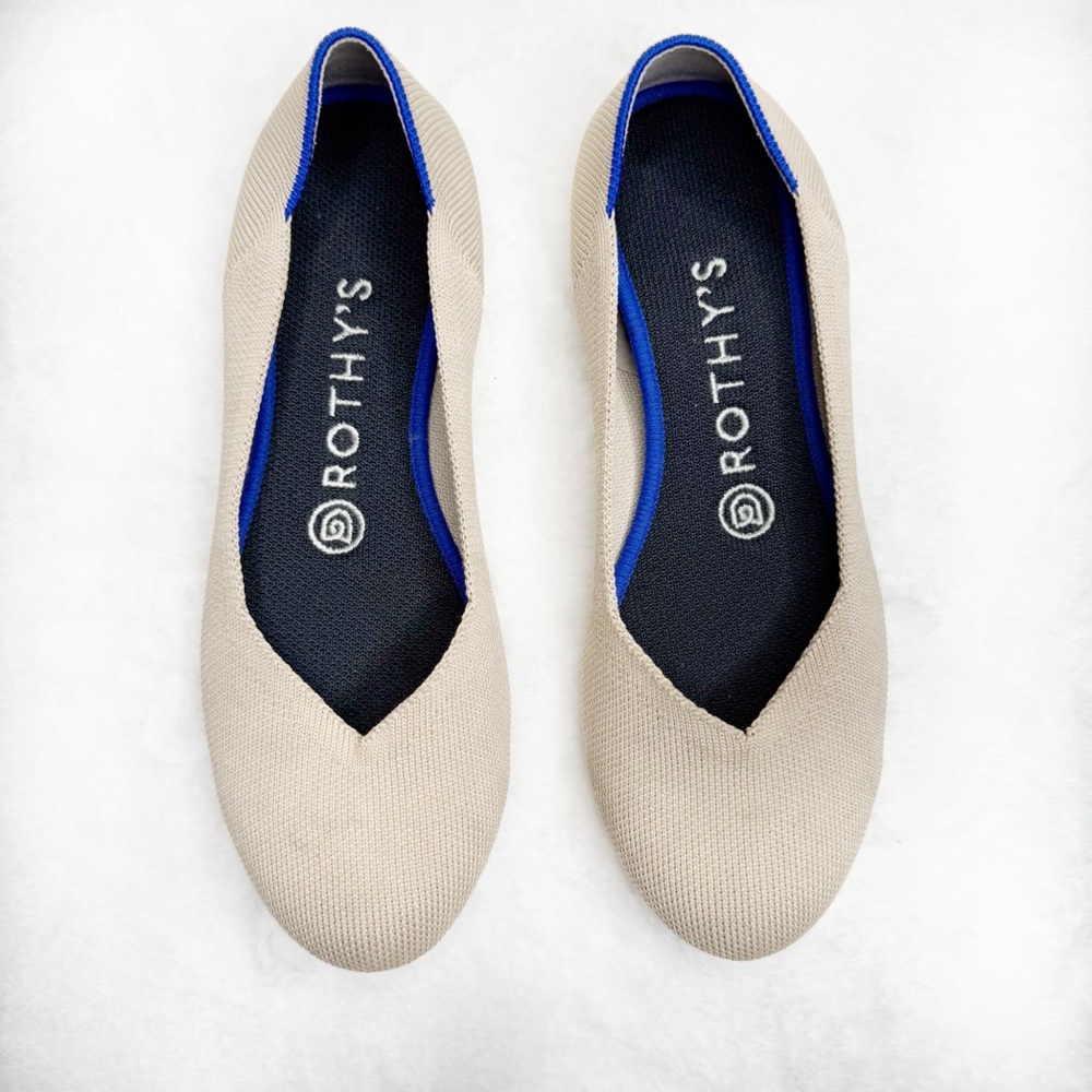 Rothy's Cream Flats with Bold Blue Trim 7